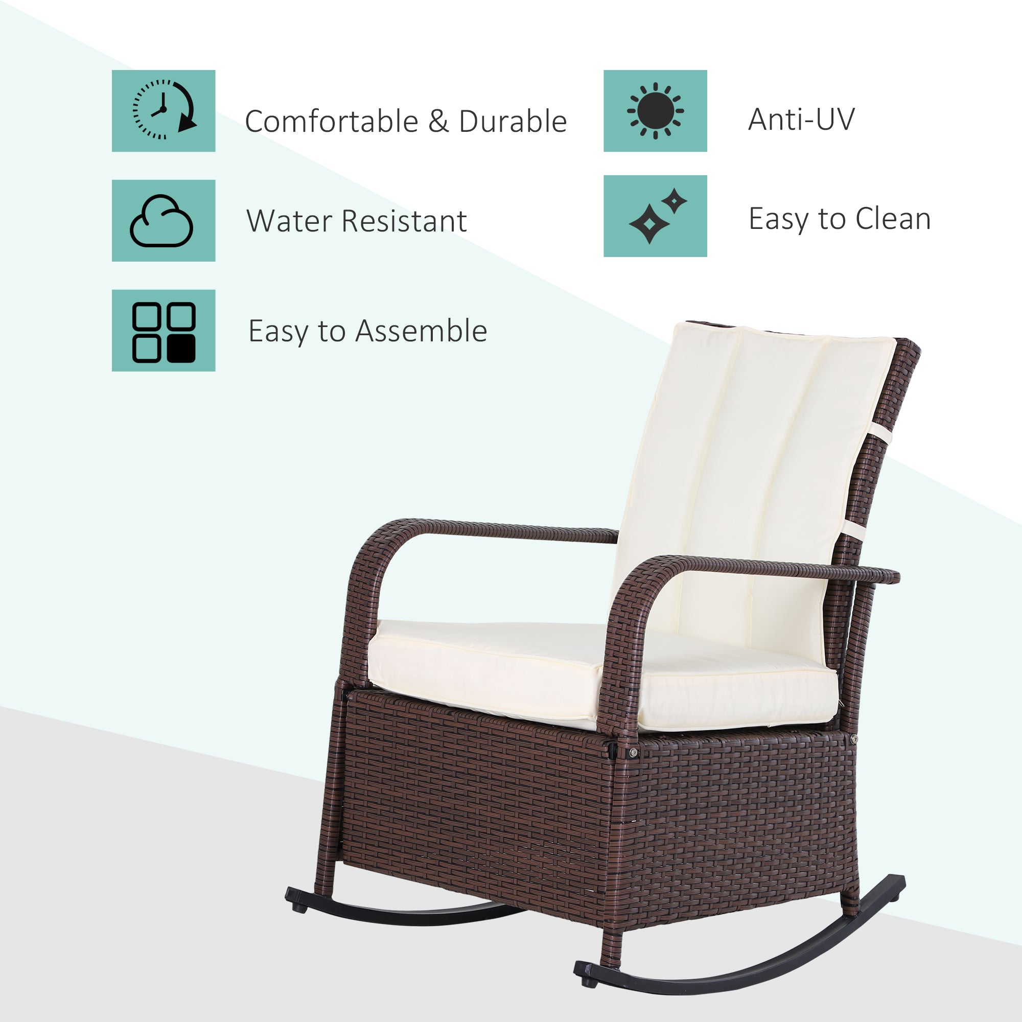 PE Rattan Rocking Recliner with Footrest, Beige