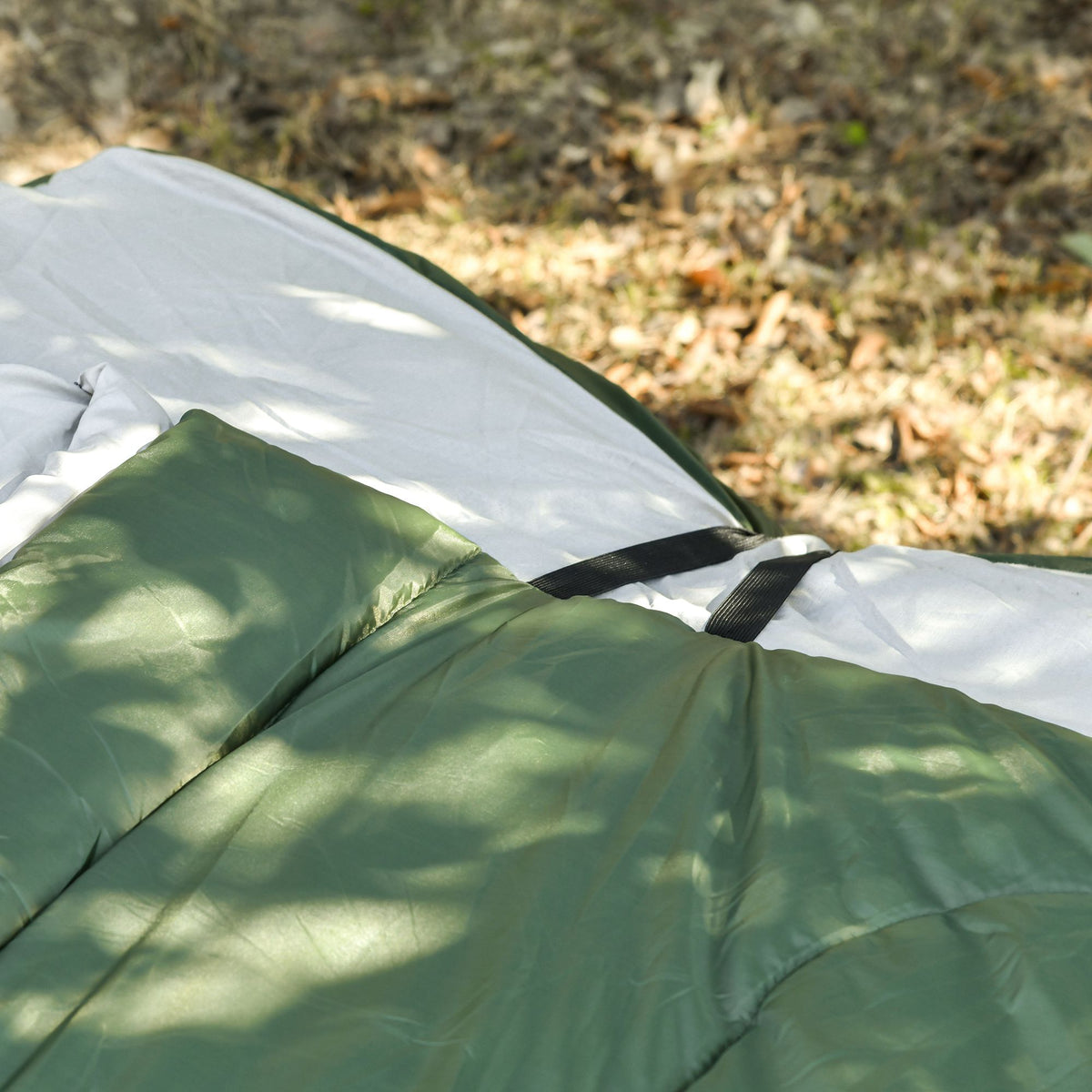 2-Person Folding Camping Cot Portable Outdoor Bed Set with Sleeping Bag, Inflatable Air Mattress, Comfort Pillows and Carry Bag, Soft and Comfortable for Outdoor Travel Camp Beach Vacation
