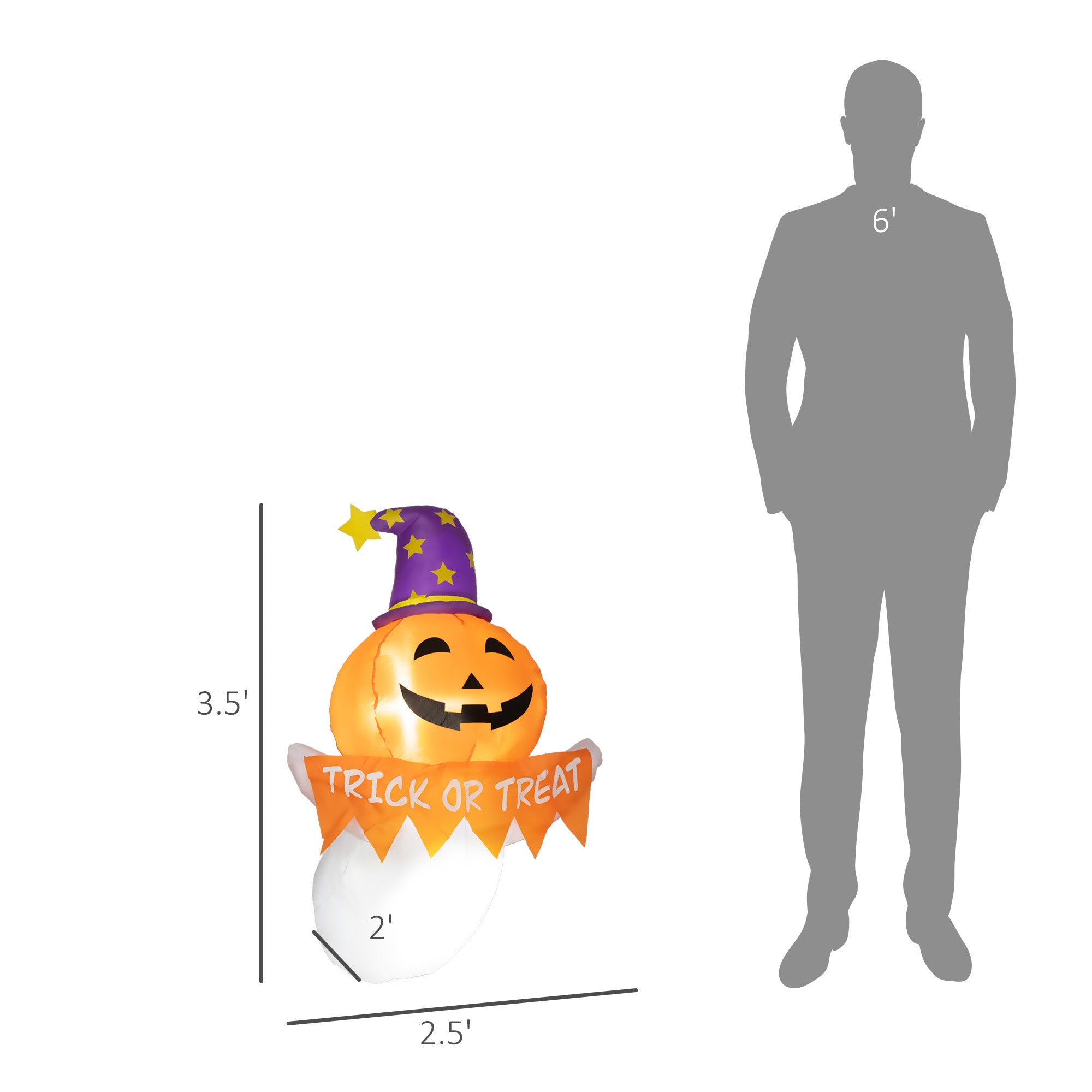 3.4ft Inflatable Halloween Window Sticker Ghost with Orange Face, Blow Up LED Display for Garden Indoor Outdoor