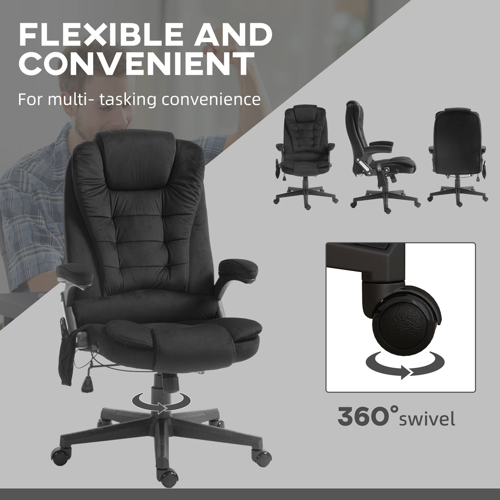 6 Point Executive Office Chair with Heat, Velvet High Back Vibrating Massage Office Chair, Black