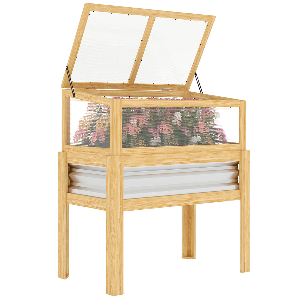 Raised Garden Bed with Mini Greenhouse, Elevated Planter Box with Legs and Bed Liner for Flowers, Vegetables