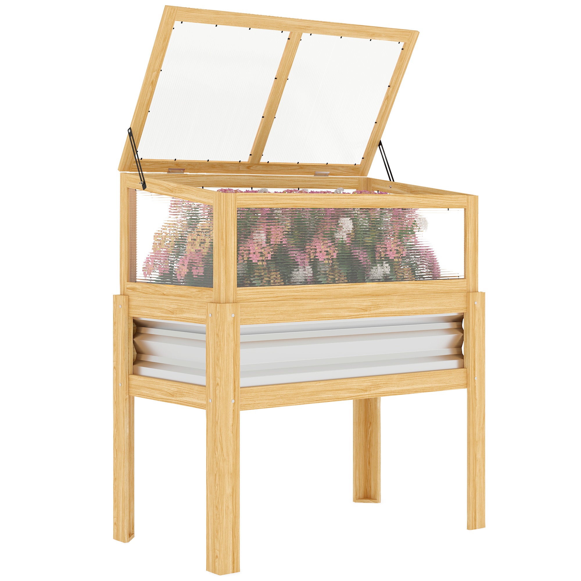 Raised Garden Bed with Mini Greenhouse, Elevated Planter Box with Legs and Bed Liner for Flowers, Vegetables