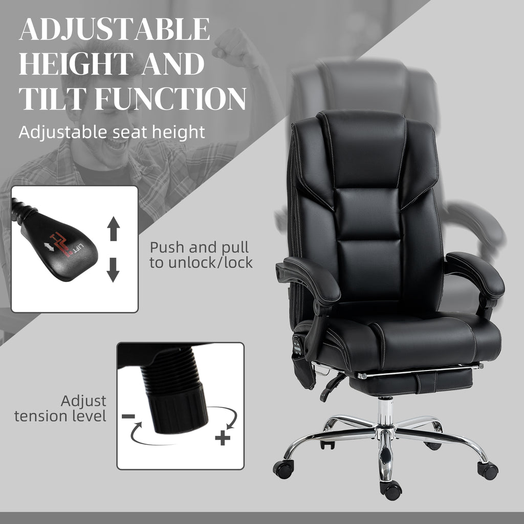 6 Point Vibration Massage Office Chair with Heat, PU Leather Computer Chair with Adjustable Height Reclining Back, Black