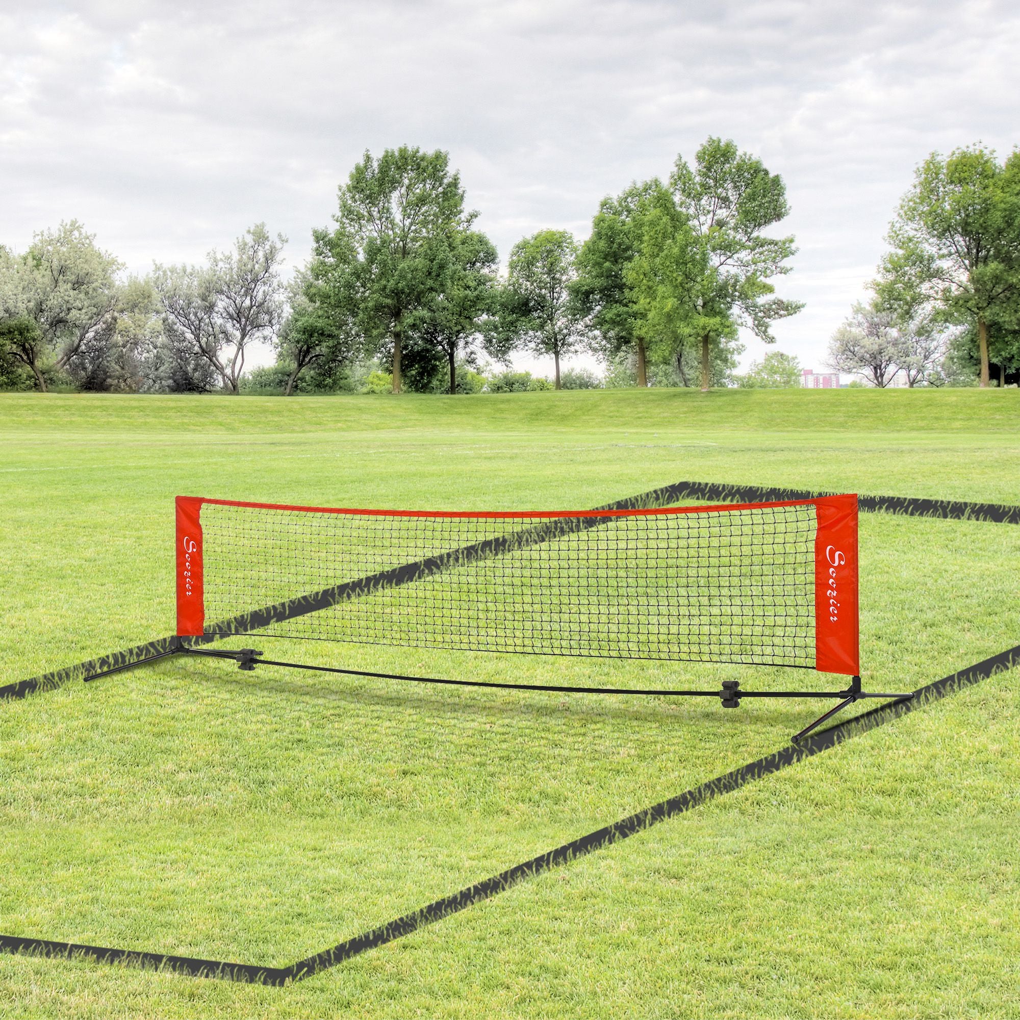 10ft Portable Soccer Tennis/Pickleball/Badminton/Mini Tennis Net w/ Sideline for Training with Included Storage Bag, Red