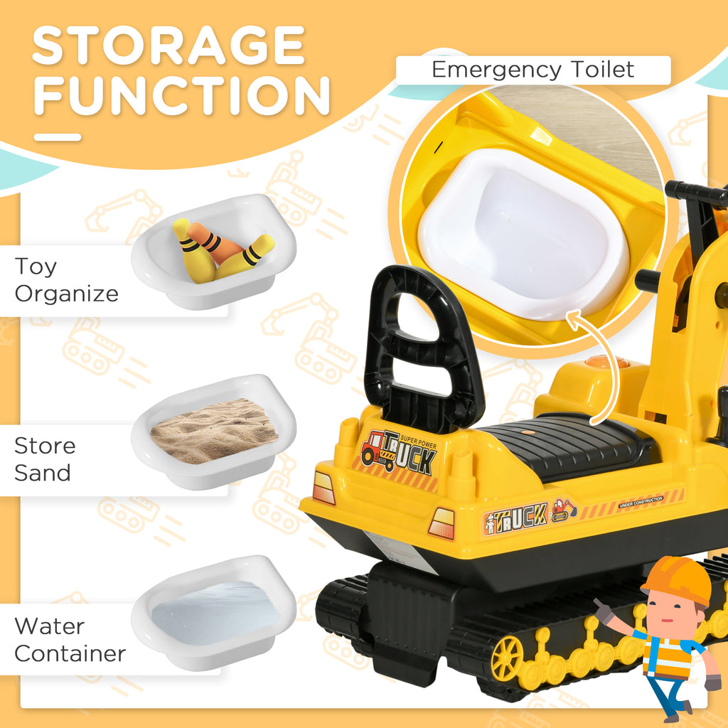 No Power Ride On Excavator Toy Tractors Digger Movable Scooter Walker Pretend Play Toddler Construction Truck Basket Storage For Boys Girls 18-48 Months Yellow Black