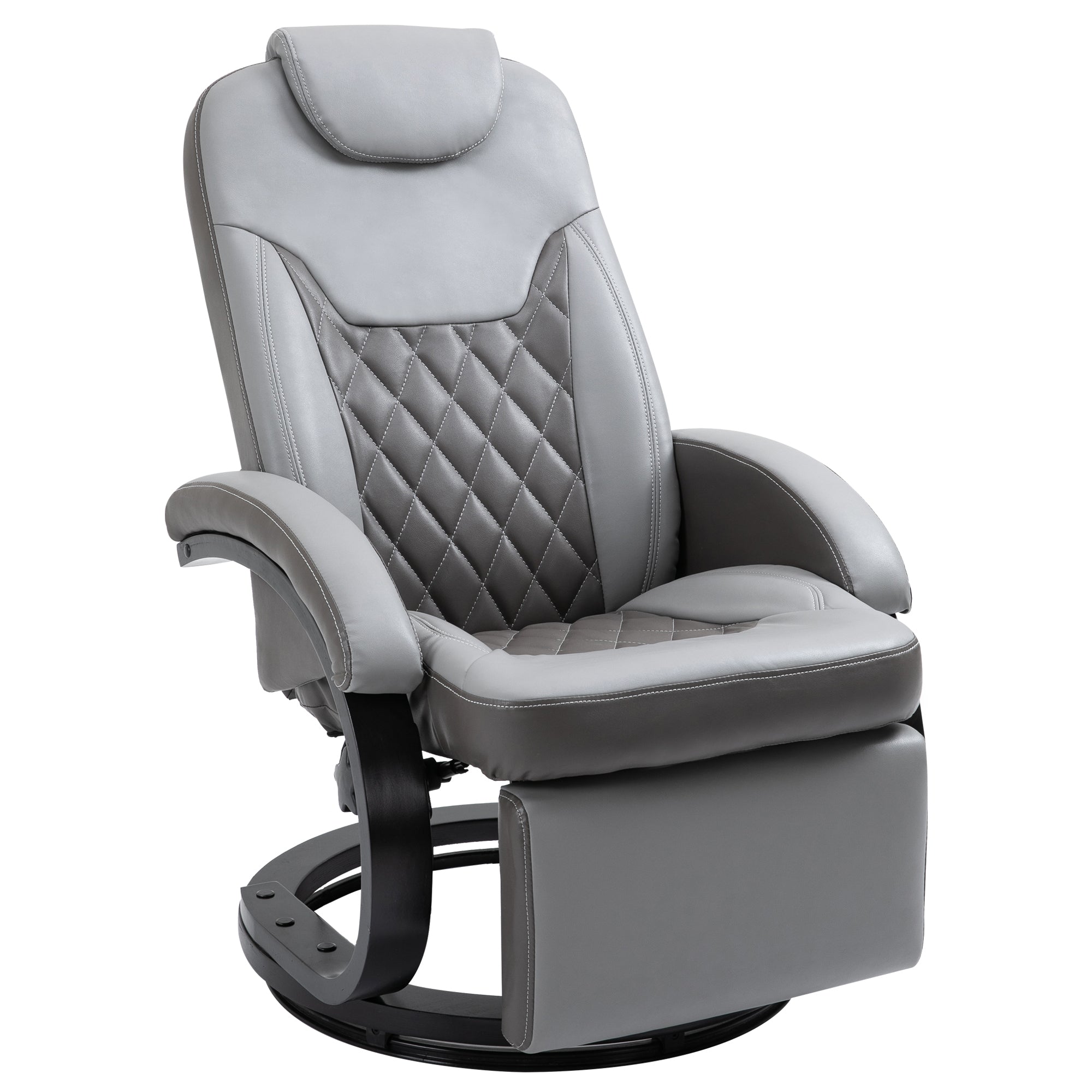 Faux Leather Manual Recliner, Adjustable Swivel Lounge Chair, Armchair with Footrest and Round Base for Living Room, Gray