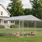 13' x 13' x 6.5' Dog Kennel Outdoor for Small Medium Dogs with Waterproof Roof, Silver