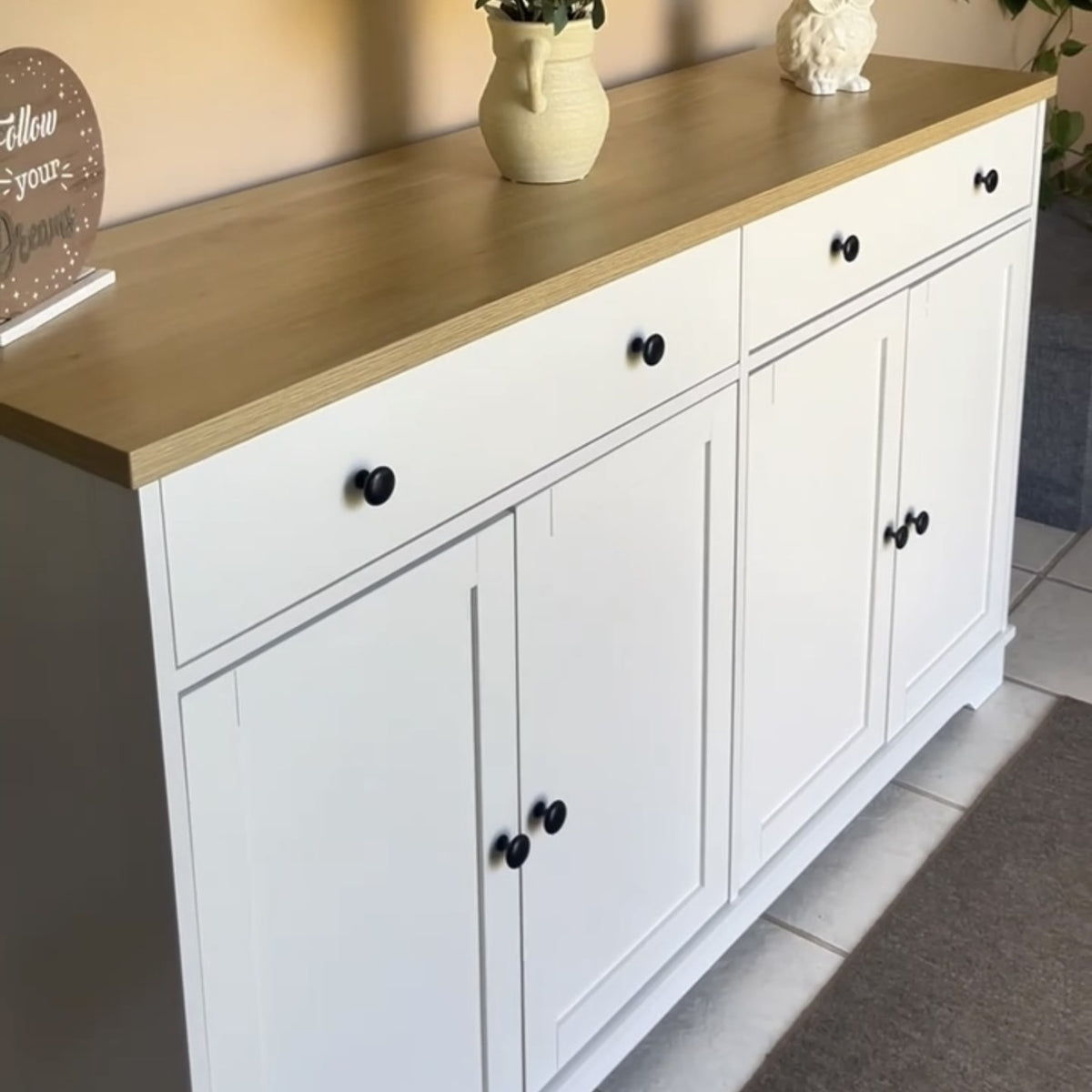 Modern Sideboard, Buffet Cabinet with Storage Drawers, Adjustable Shelves for Living Room, Dining Room, Entryway, White