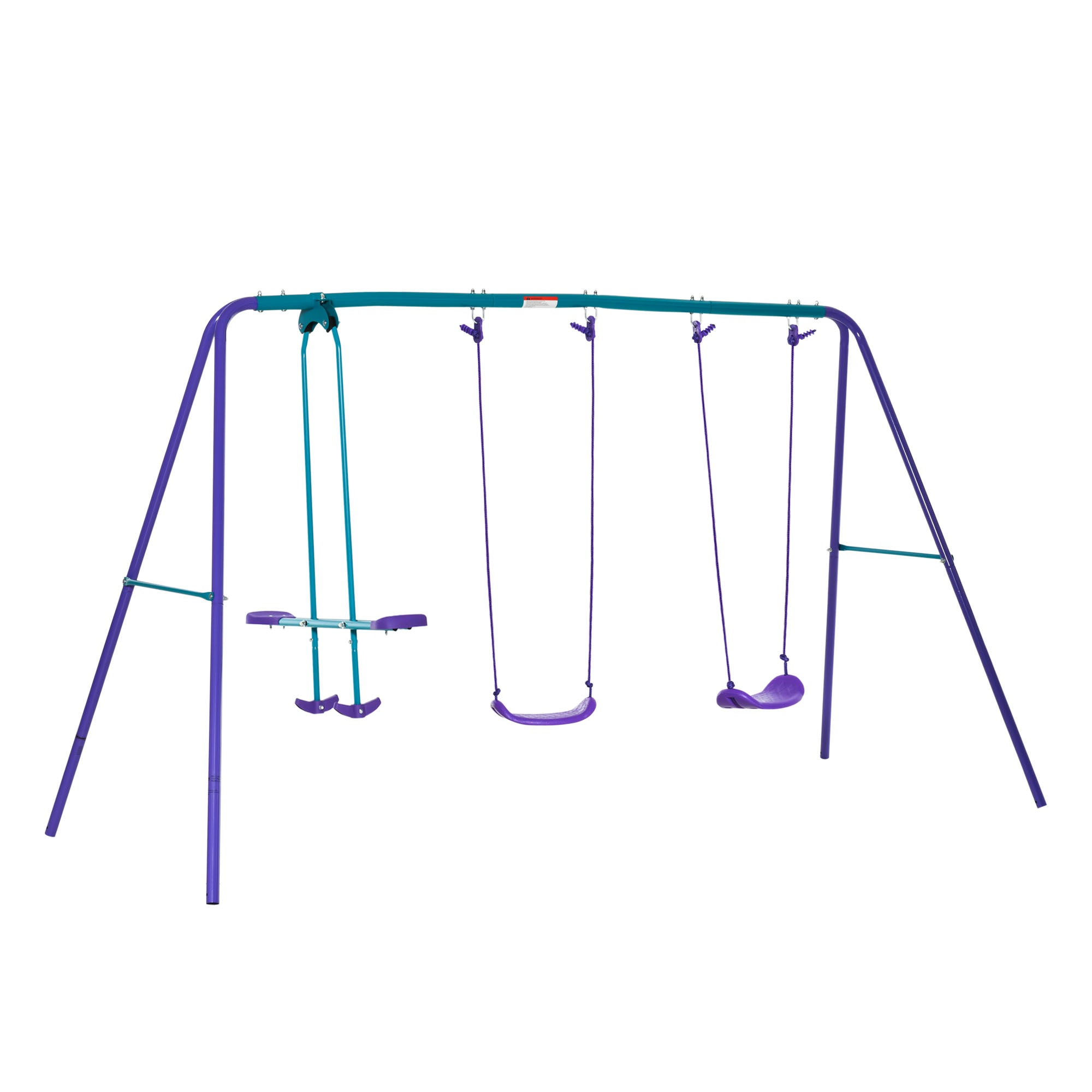 Metal Swing Set with Glider, Two S Seats and Adjustable Height, Outdoor Heavy Duty A-Frame Kids Playset Suitable for Playground, Backyard, Purple