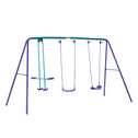 Metal Swing Set with Glider, Two S Seats and Adjustable Height, Outdoor Heavy Duty A-Frame Kids Playset Suitable for Playground, Backyard, Purple