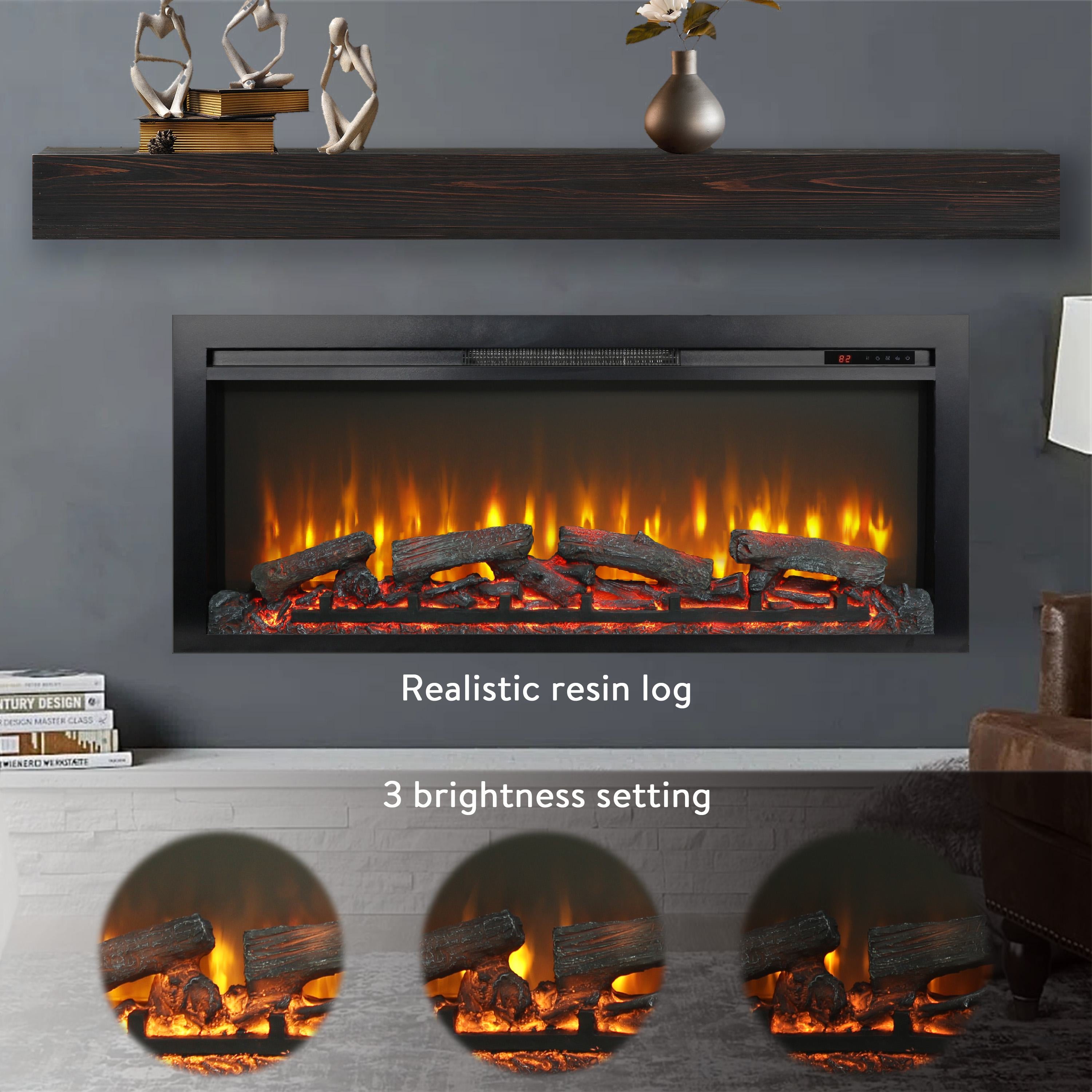 44" CSA/UL Certified Remote Wall/Recessed Electric Fireplace with Imitation Flame, and LED Light Heater, 1400W Heat, 5000 BTU, Antique Black