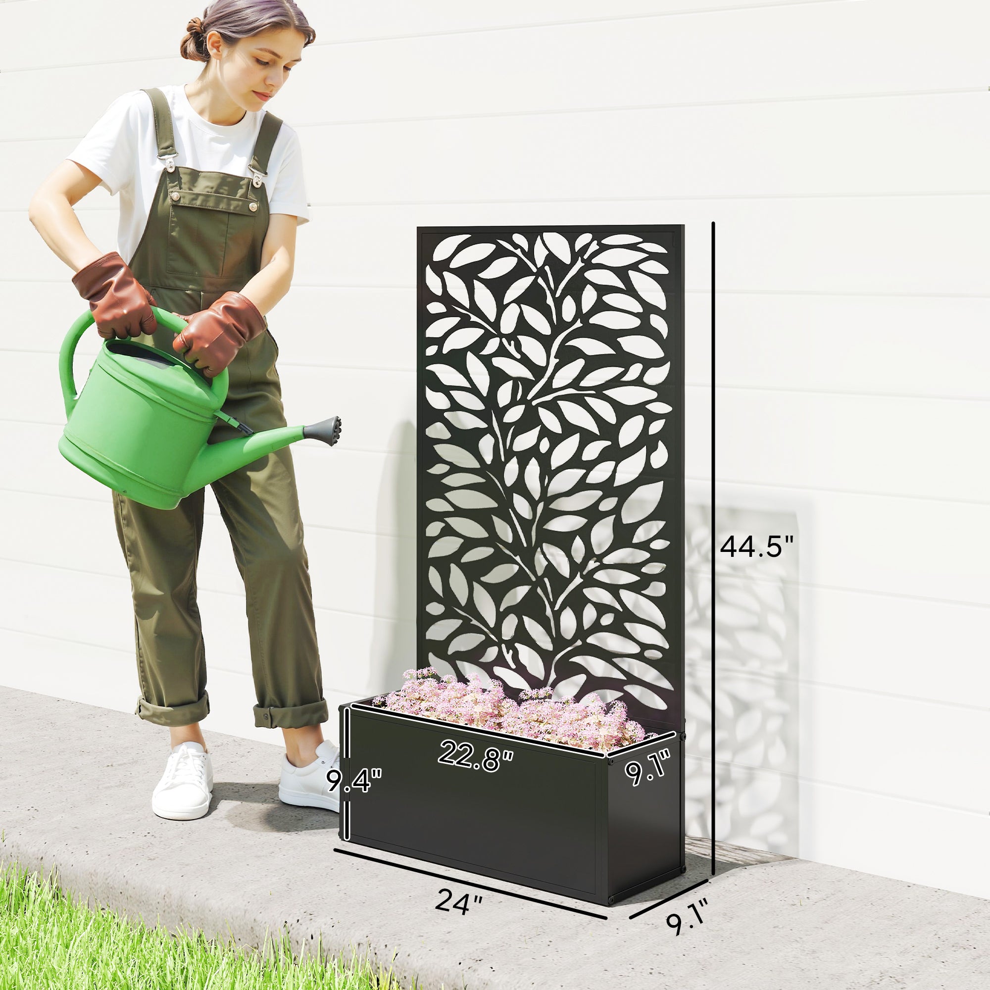 Metal Garden Bed with Trellis for Climbing Plants, Freestanding or Wall Mounted Flower Bed for Garden, Patio, Balcony