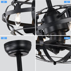 Industrial Bladeless Ceiling Fan with Lights, 18" Caged Design, Reversible Motor, Remote Control, Downrod Mount, E12 Standard Base, Matte Black