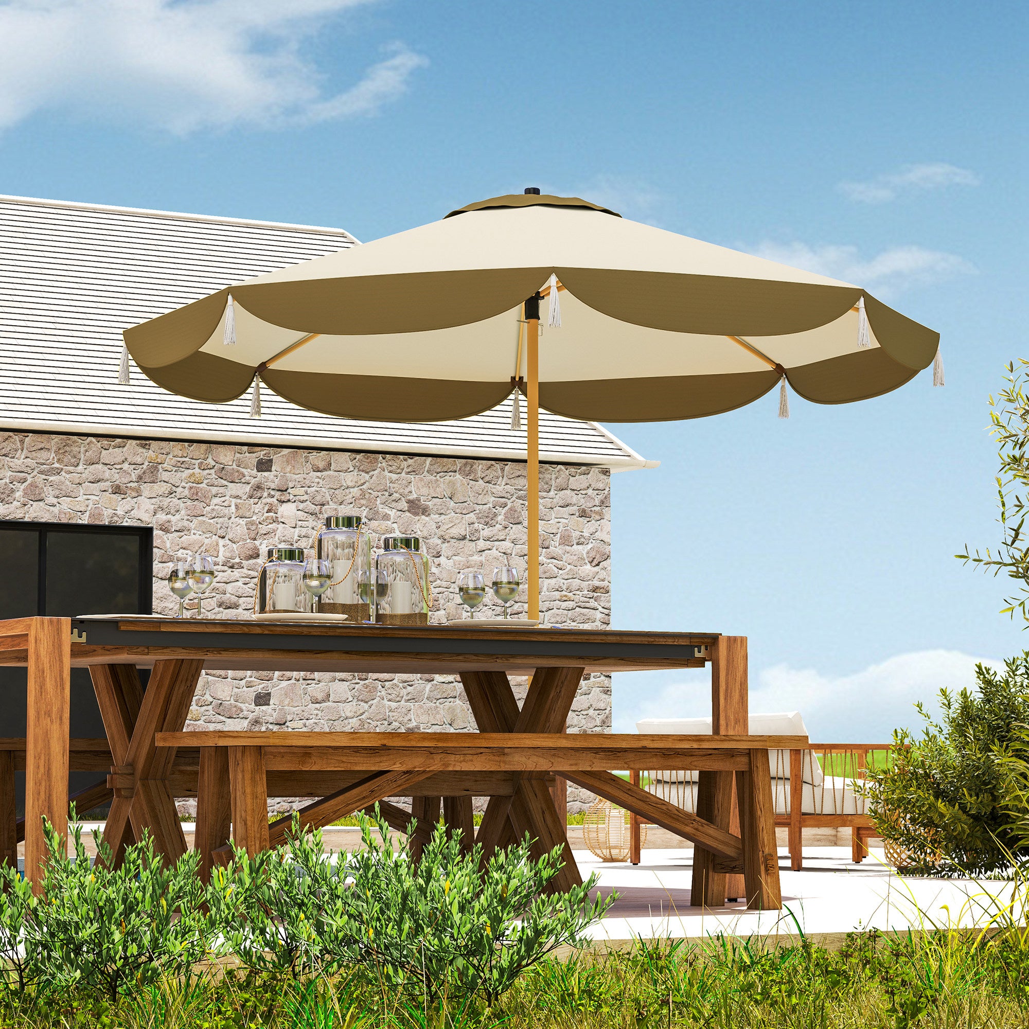 9FT Patio Umbrella, UPF 50+ Outdoor Market Umbrella with 8 Ribs, Vented Outdoor Table Umbrella for Deck, Backyard and Lawn, Cream White