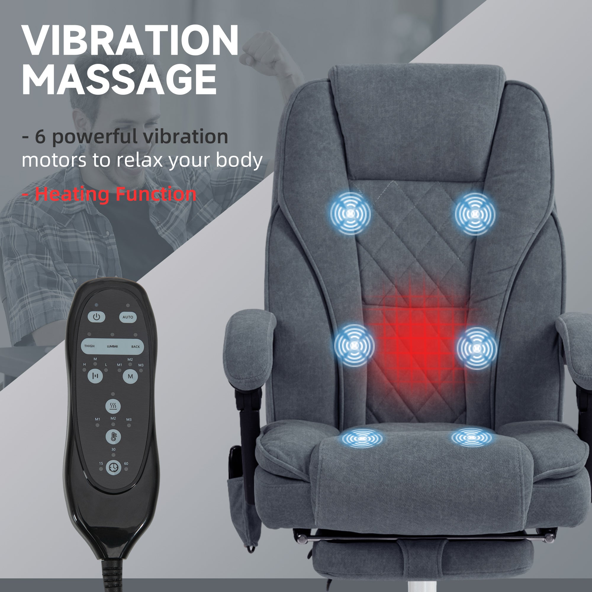 Massage Office Chair, Heated Reclining Computer Chair with Adjustable Height and Footrest, Charcoal Gray