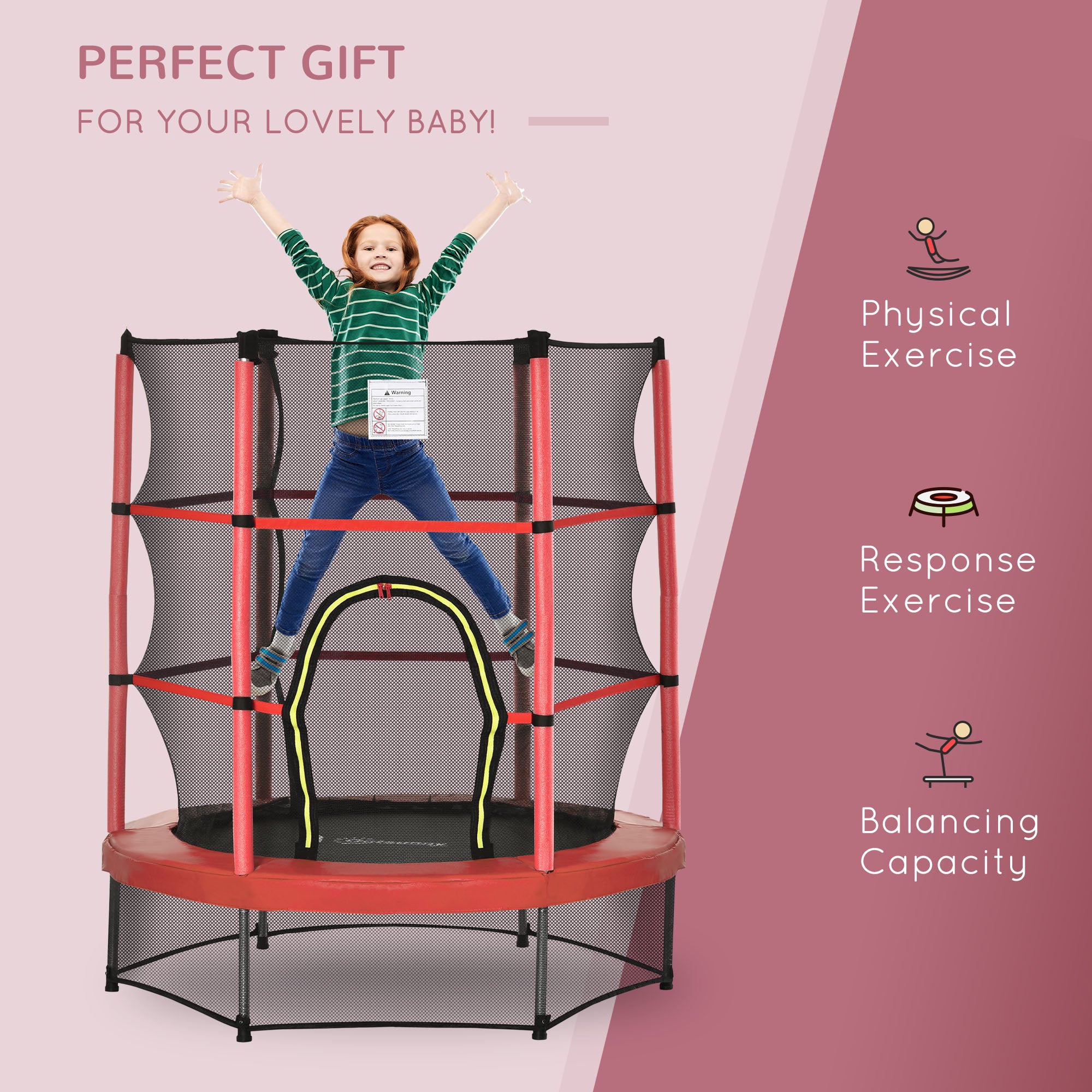 Φ5FT Kids Trampoline with Enclosure Net for Age 3 to 6 Years Red