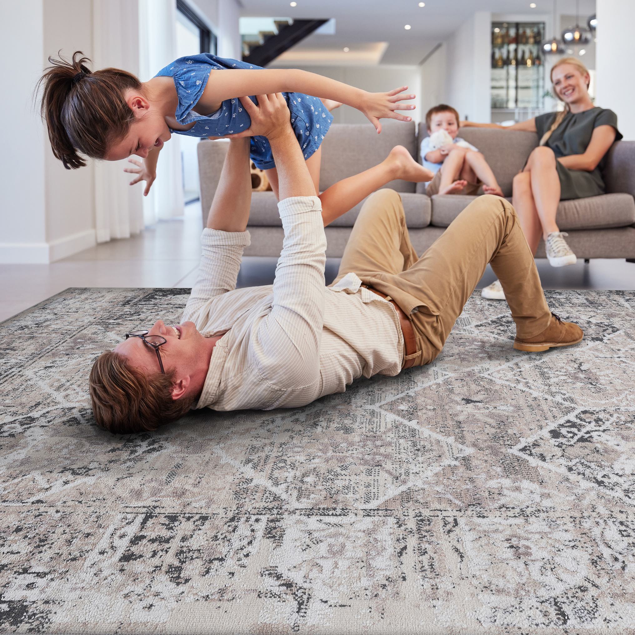 8x10 Stain Resistant Medallion Area Rug with Cotton Backing, Medium Pile Height, Kid and Pet-Friendly Carpet, 120" L x 93" W x 0.3" H, Cream
