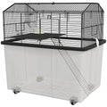 22" 2-Tier Hamster Cage with Extra-Deep 14" Base, Small Animal Cage with Ramp, Water Bottle, Food Dish, Wheels, Black
