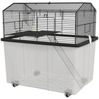 22" 2-Tier Hamster Cage with Extra-Deep 14" Base, Small Animal Cage with Ramp, Water Bottle, Food Dish, Wheels, Black