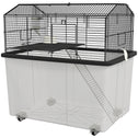 22" 2-Tier Hamster Cage with Extra-Deep 14" Base, Small Animal Cage with Ramp, Water Bottle, Food Dish, Wheels, Black