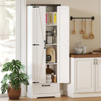 71" Pantry Cabinet, Kitchen Storage Cabinet with Adjustable Shelves, Barn Doors and Drawer for Dining Room, White