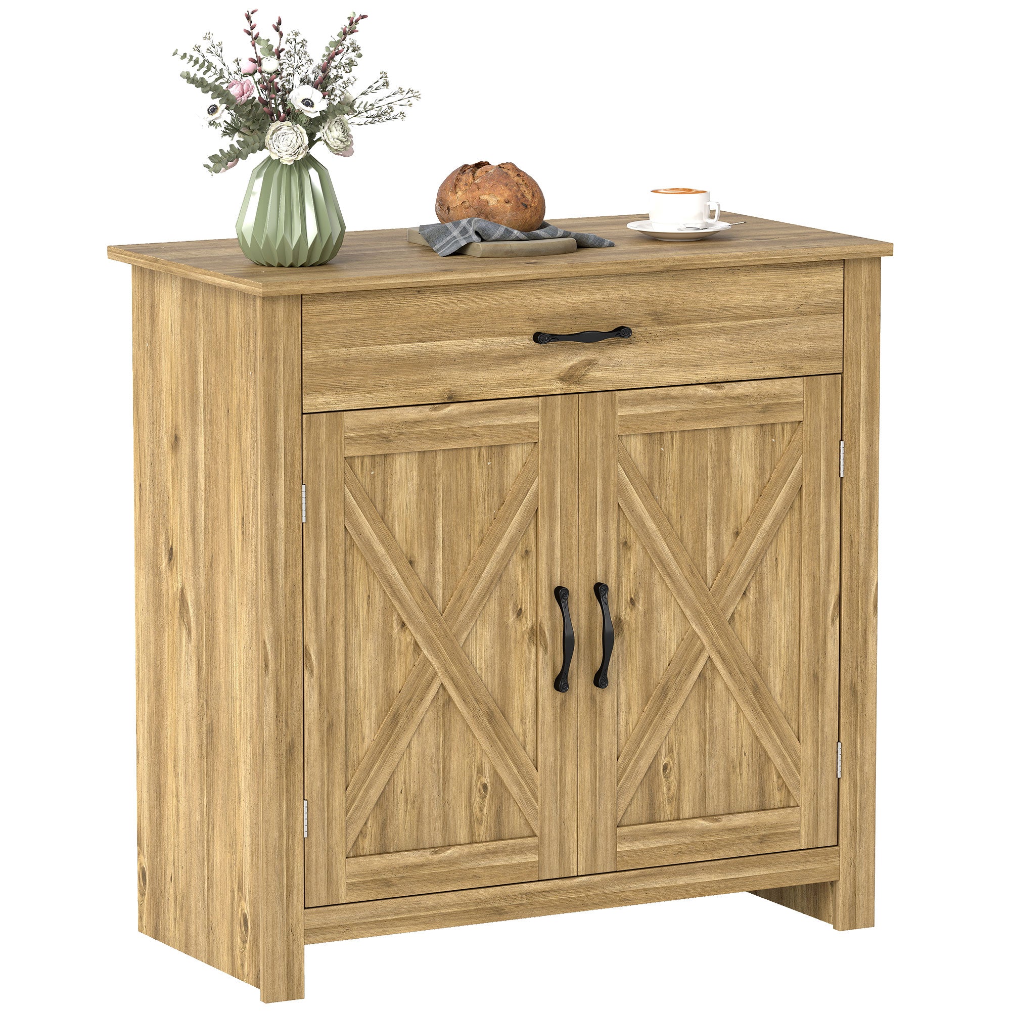 Farmhouse Sideboard Cabinet with Barn Doors Kitchen Buffet Cabinet with Drawer and Adjustable Shelf Stone Natural