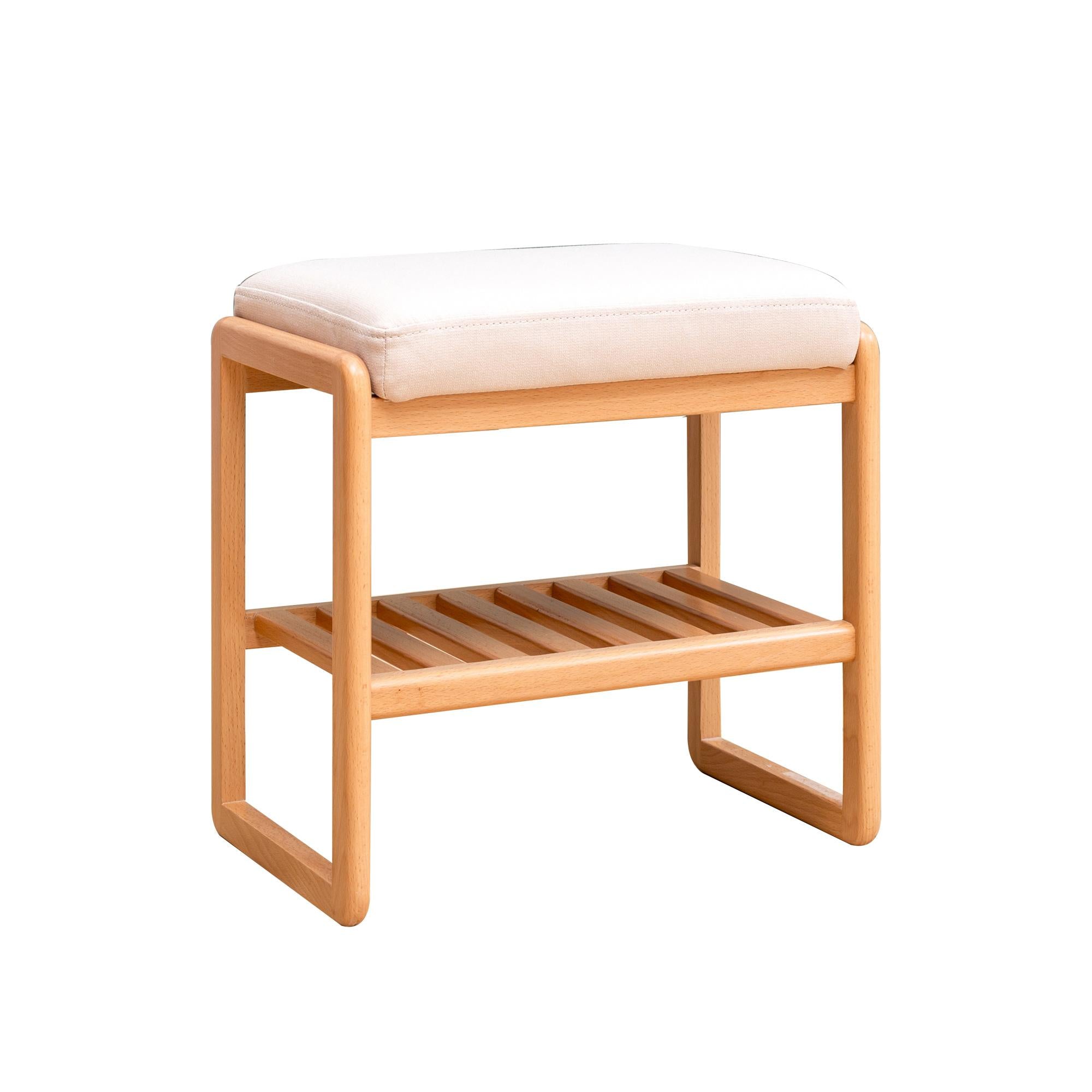 Versatile Shoe Bench with Memory Foam Cushion, Sturdy Shoe Rack with 2-Tier Shoe Storage, 23.5″ L x 12″ W x 16.5″ H, Natural