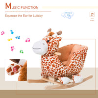 Kids Plush Rocking Horse Giraffe Style Themed Ride-On Chair Toy With Sound Brown