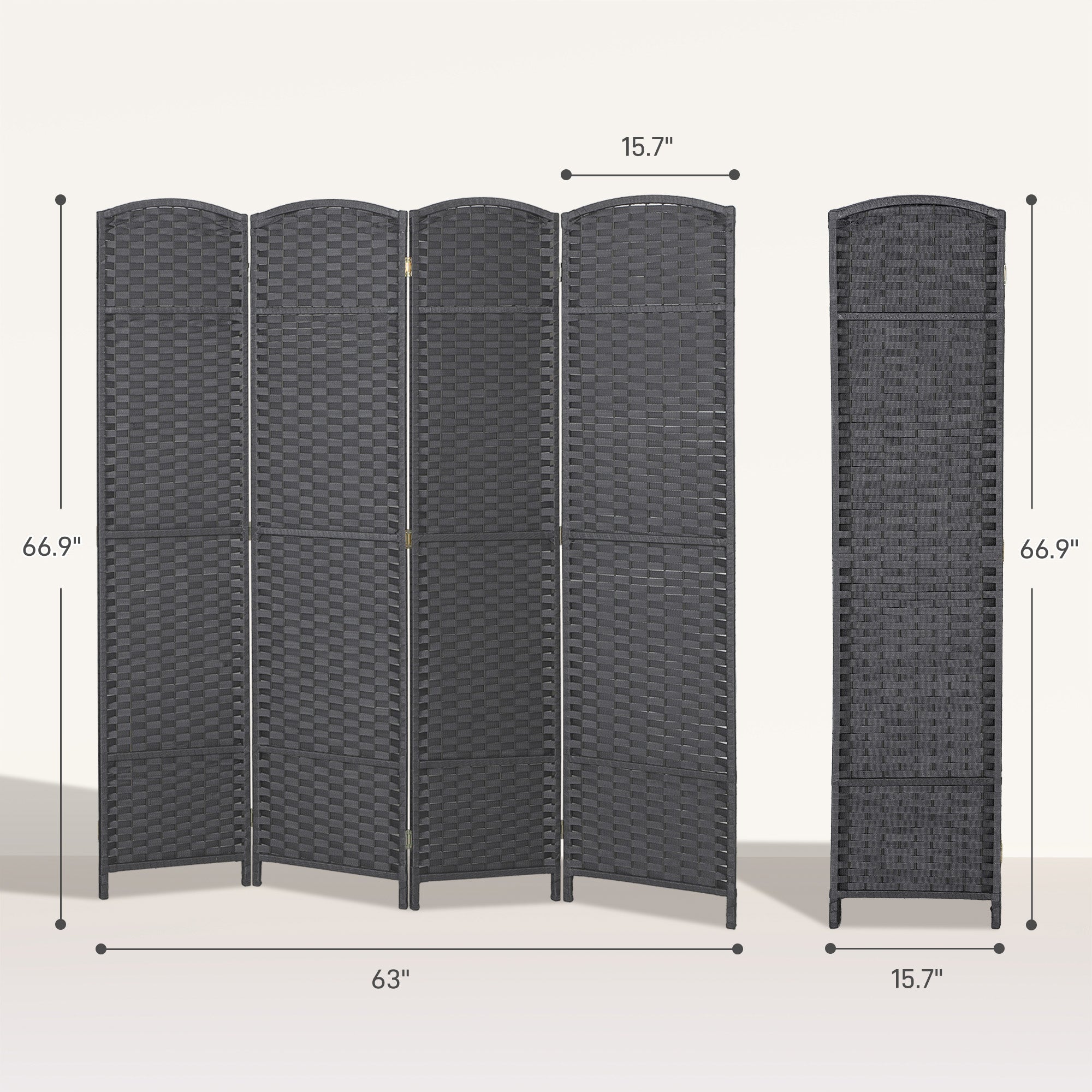 Folding Room Divider Screen 4 Panel 5.6 ' Tall Privacy Screen Freestanding Room Partition for Home Office, Charcoal Gray
