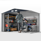 9' x 6' Outdoor Storage Shed, Garden Tool Metal Shed with Foundation Kit, Dark Gray