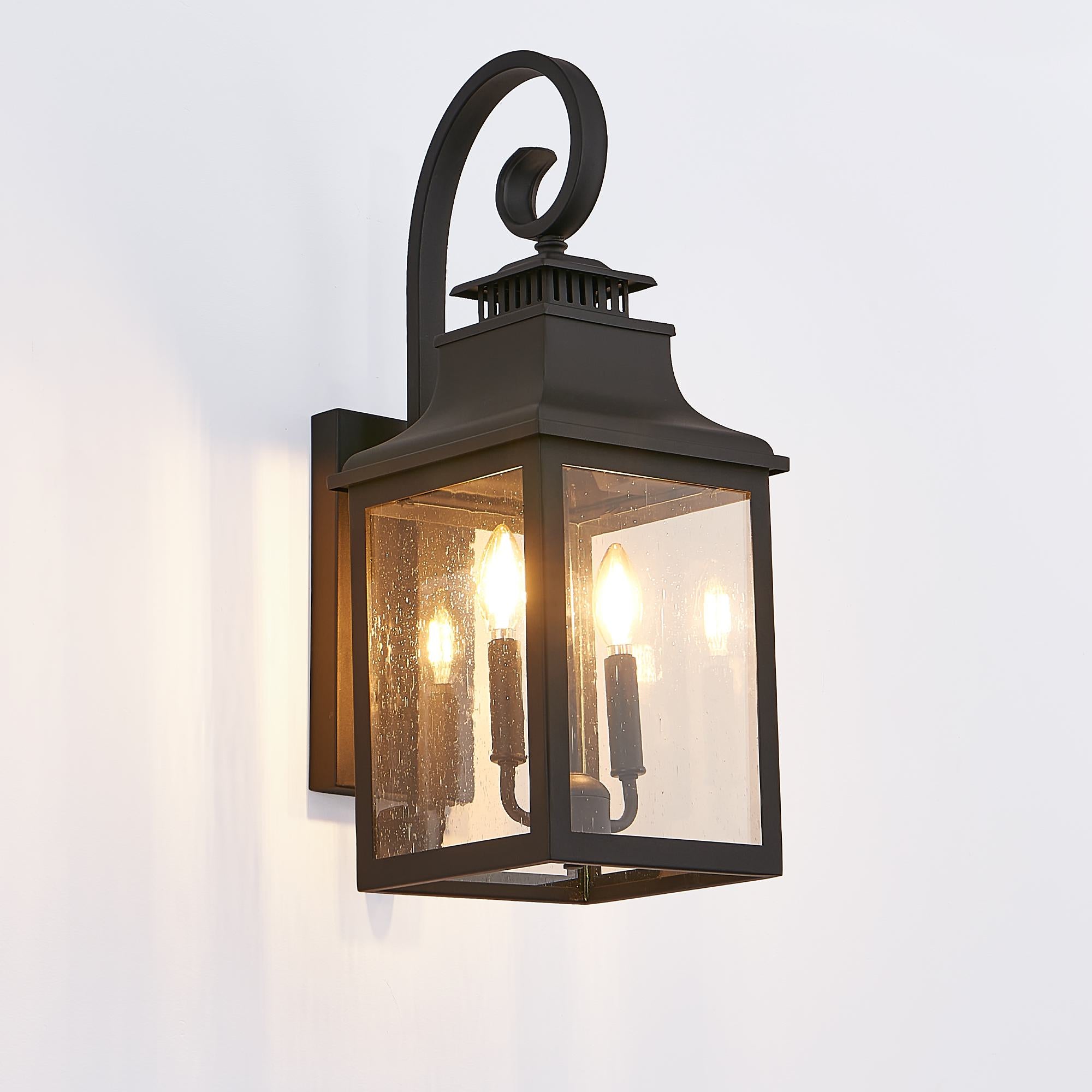 Outdoor Wall Lantern Light with Weather Resistant, Vintage Metal Sconce with Clear Seeded Glass for Porch, Patio, 11.5" L x 8.7" W x 23" H, Black
