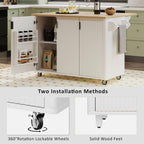Fluted Kitchen Island with Drop Leaf, Internal Storage Rack, Rolling Kitchen Cart with Towel Rack, Adjustable Shelves, Smooth Curved Edge, White