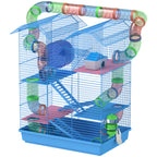 18.5" 5 Tier Hamster Cage with Tubes and Tunnels, Small Animal Cage, Rat Gerbil Cage with Water Bottle, Food Dish, Exercise Wheel, Blue
