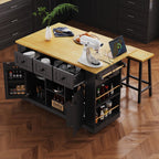 Kitchen Island with Internal Rack, Drop Leaf, Power Outlet, Rolling Cart with Adjustable Shelves and Drawers, 50" L x 29.5" W x 36.5" H, Black