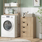Freestanding Storage Cabinet, Bathroom Floor Cabinet with 4 Drawers and Door, Oak