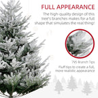6 FT Artificial Christmas Tree, Flocked Hinged Xmas Tree with 795 Tips, Steel Base, Auto Open, Green