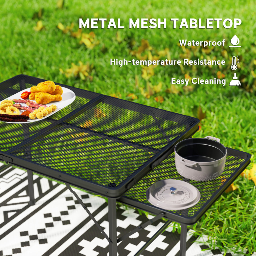 Folding Camping Table, 4.5ft Portable Table with 2 Wing Panels, Height Adjustable Metal Picnic Table