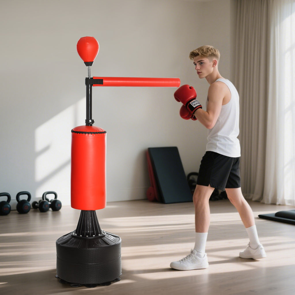 Boxing Bag, Freestanding Punching Bag with Speed Ball, Rotating Boxing Bar and Gloves, Weighted Base