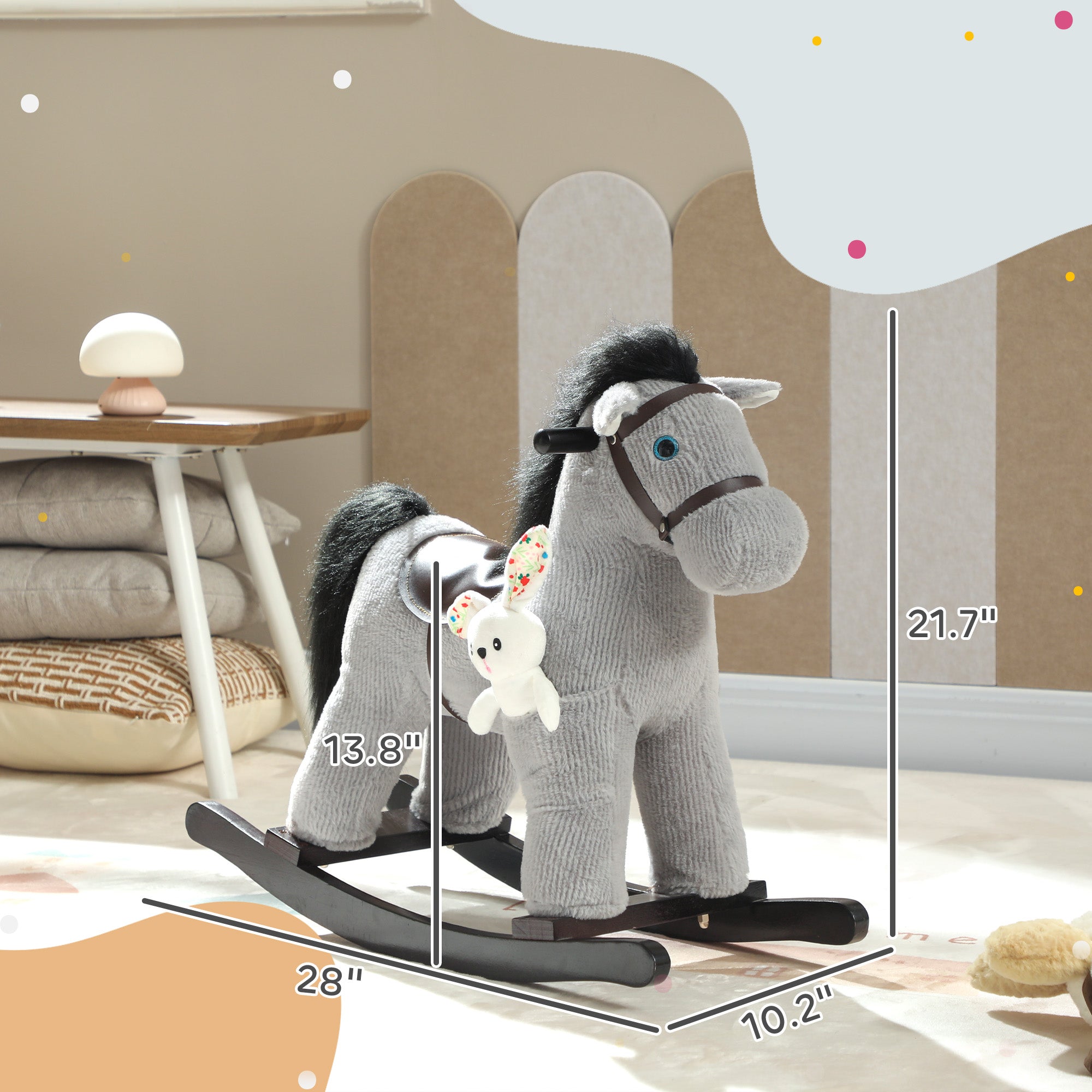 Kids Rocking Horse, Plush Toddler Ride on Toy with Realistic Neigh and Toy for 2–5 Years Old, Gray