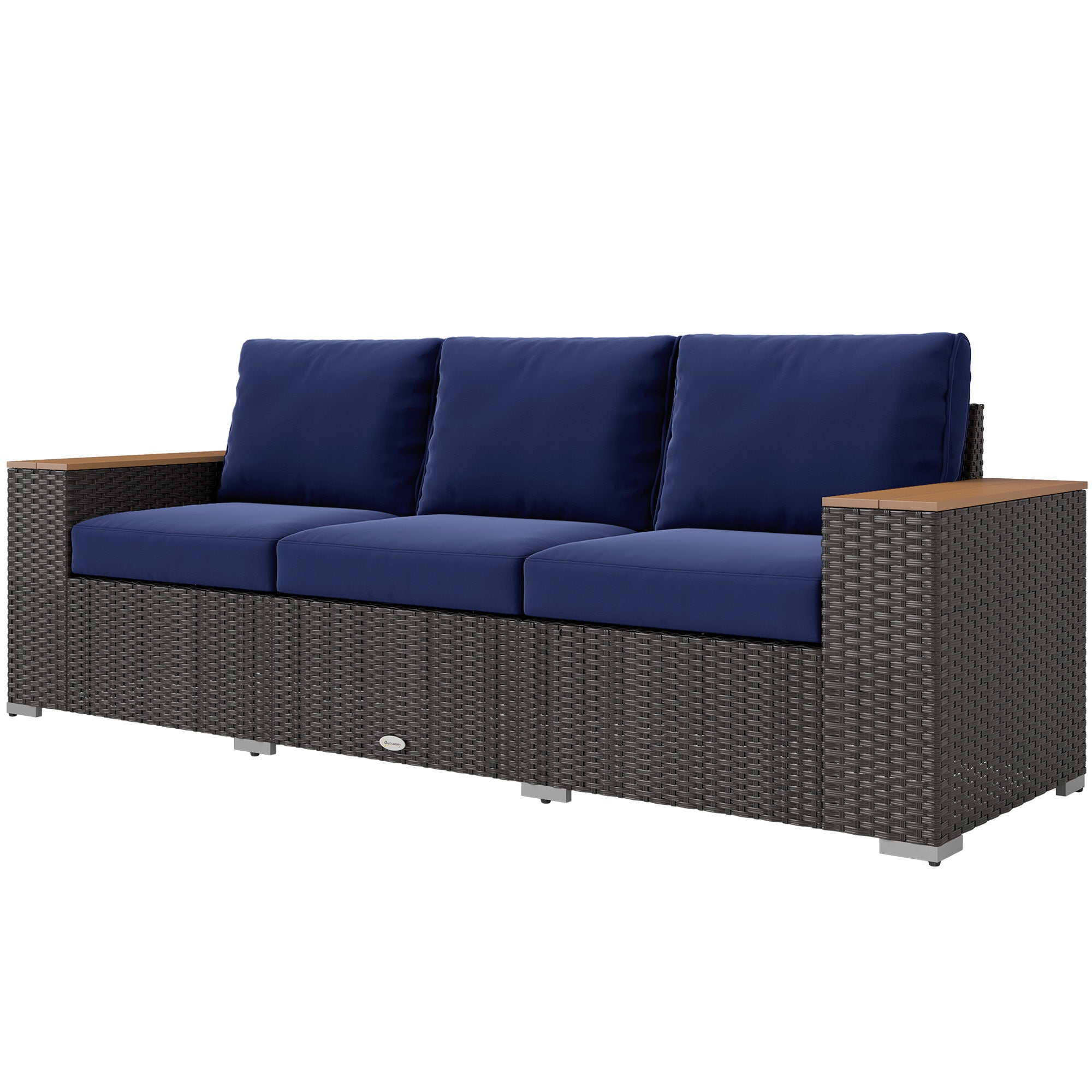 3-Seat Outdoor Patio Sofa, PE Wicker Outdoor Couch with Extra Wide Deep Seat, Wide Armrests 4" Cushions, Navy Blue