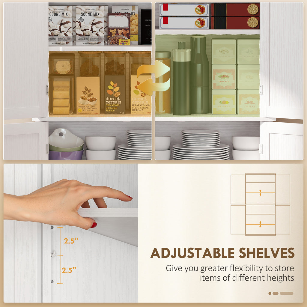 72" Kitchen Cabinet, Pantry Storage Cabinet with Doors and Shelves, Freestanding Food Pantry Cabinet, White Wood Grain