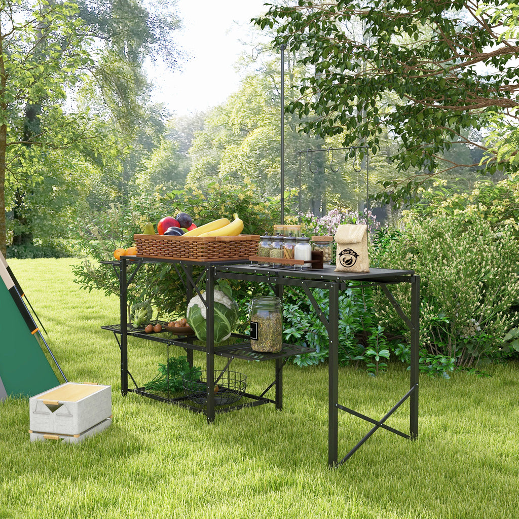 Folding Camp Kitchen, Camping Table Cooking Station with Adjustable Lamp Stand