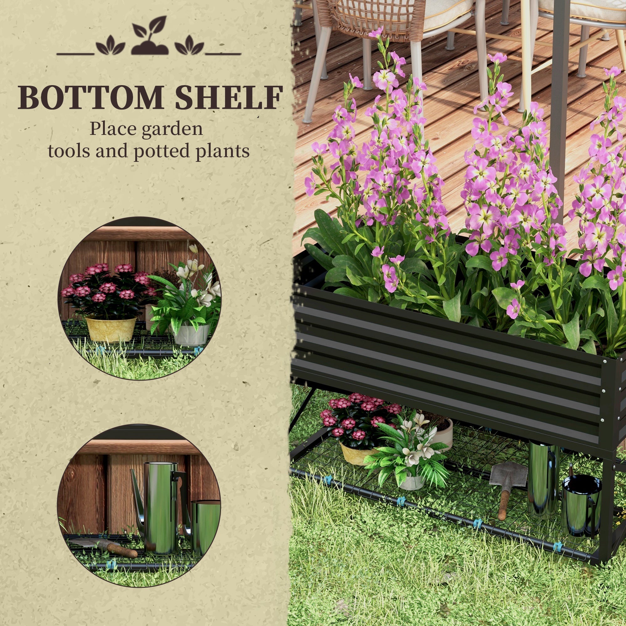 Galvanized Raised Garden Bed, Metal Planter Box with Legs, Storage Shelf and Bed Liner, Black
