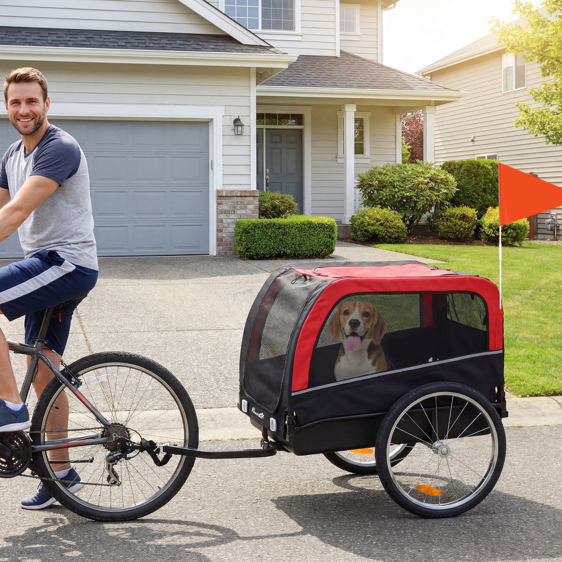 Dog Bike Trailer, Pet Cart Bicycle Carrier with 20" Air Tires, Quick-Release Wheels, Reflectors, Flag
