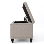 Fabric Storage Ottoman Bench with Solid Wood Construction, Versatile Seating and Storage, 42" L x 18.25" W x 18.25" H, Wheat