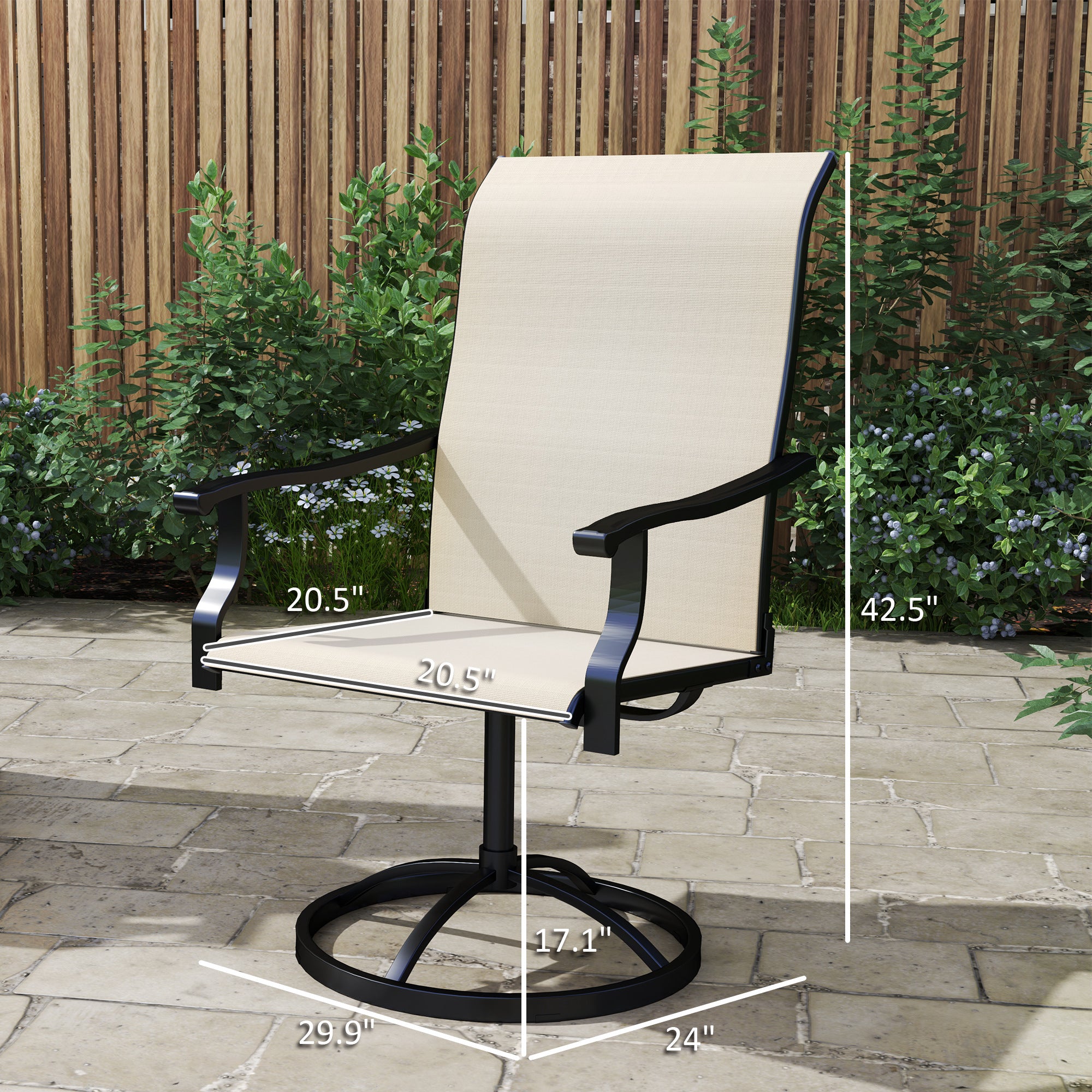 Patio Swivel Chairs Set of 2, High Back Patio Dining Chairs with All-Weather Mesh for Backyard, Lawn, Garden, Beige