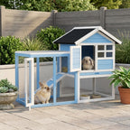 49" Wooden Rabbit Hutch Bunny Cage with Waterproof Asphalt Roof, Fun Outdoor Run, Removable Tray and Ramp, for Rabbits, Chickens, Ducks, Light Blue