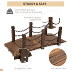 5 ft Wooden Garden Bridge Arc Footbridge with Metal Chain Railings & Solid Fir Construction, Carbonized