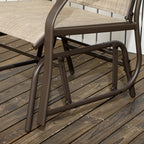 3 Piece Outdoor Glider Chair with Coffee Table Bistro Set, 2 Patio Rocking Swing Chairs with Breathable Sling Fabric, Glass Tabletop, for Backyard, Garden and Porch, Mixed Brown