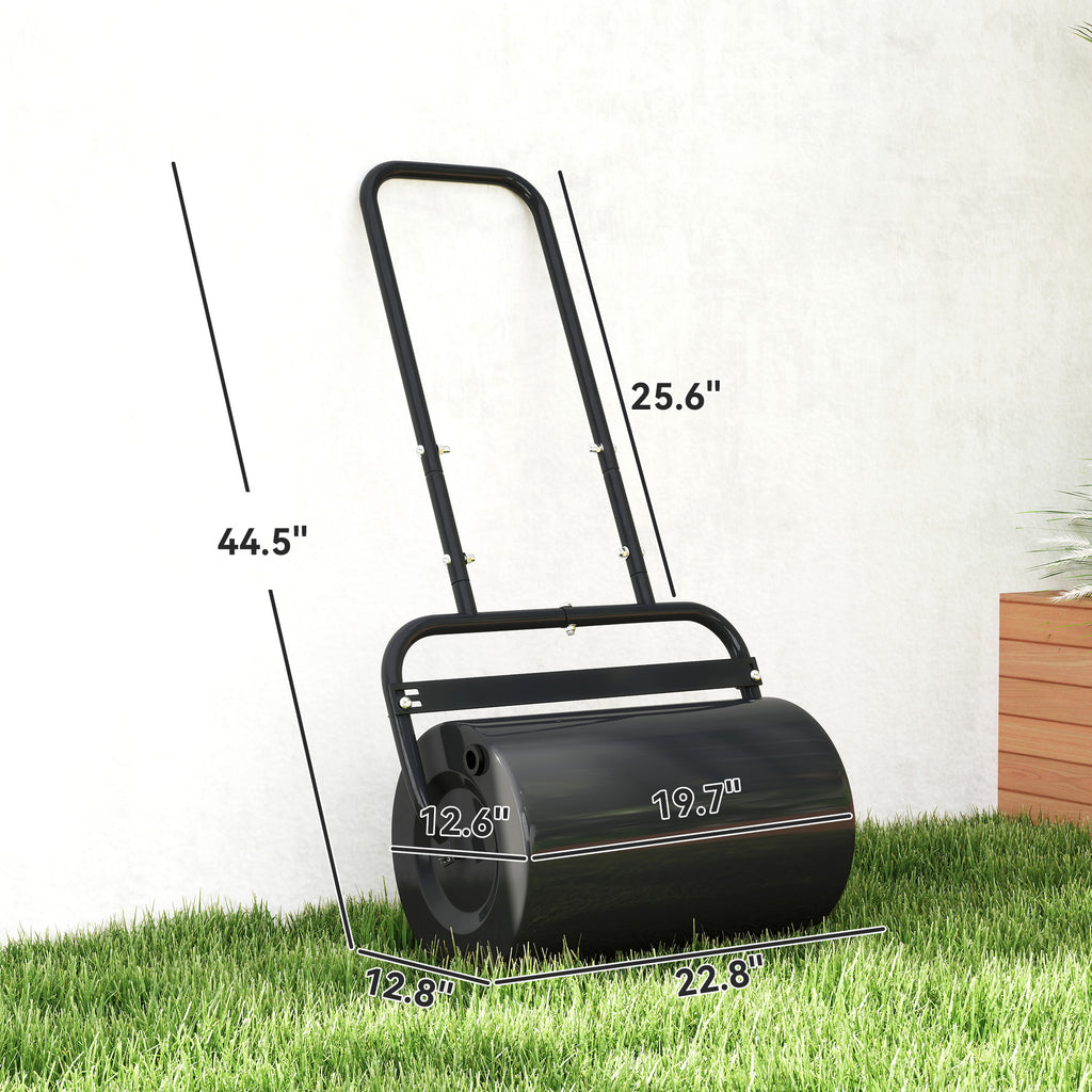 20-Inch Push/Tow Behind Lawn Roller Filled with 10 Gal Water or Sand for Flattening Sod in the Garden, Black